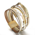 Leather Strand Pearl Gold Silver Anti Tarnish Leather Stand Bracelet For Women