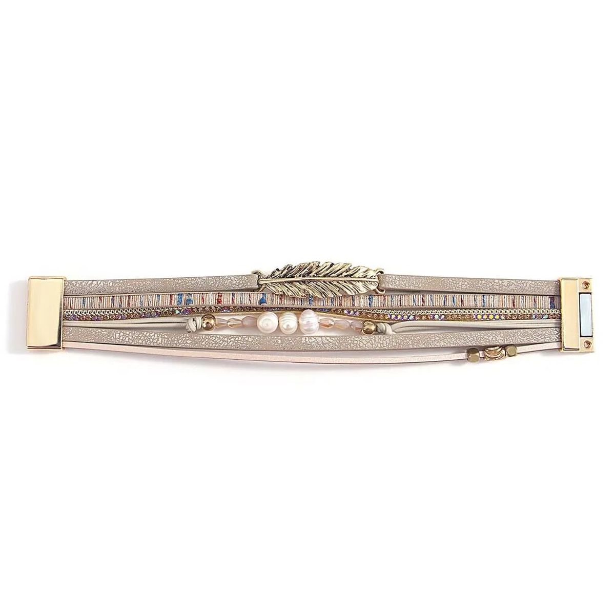 Leather Strand Pearl Gold Silver Anti Tarnish Leather Stand Bracelet For Women