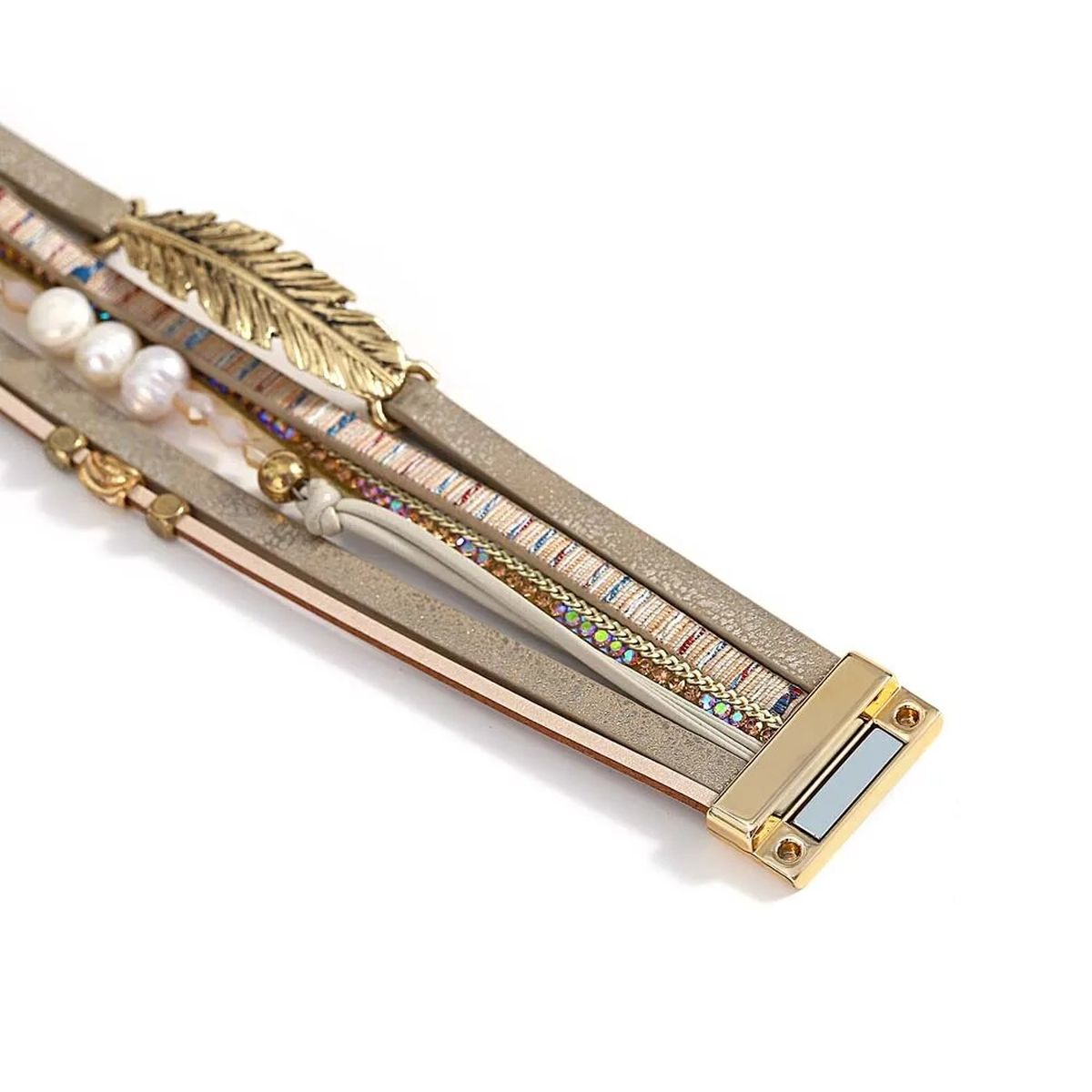 Leather Strand Pearl Gold Silver Anti Tarnish Leather Stand Bracelet For Women