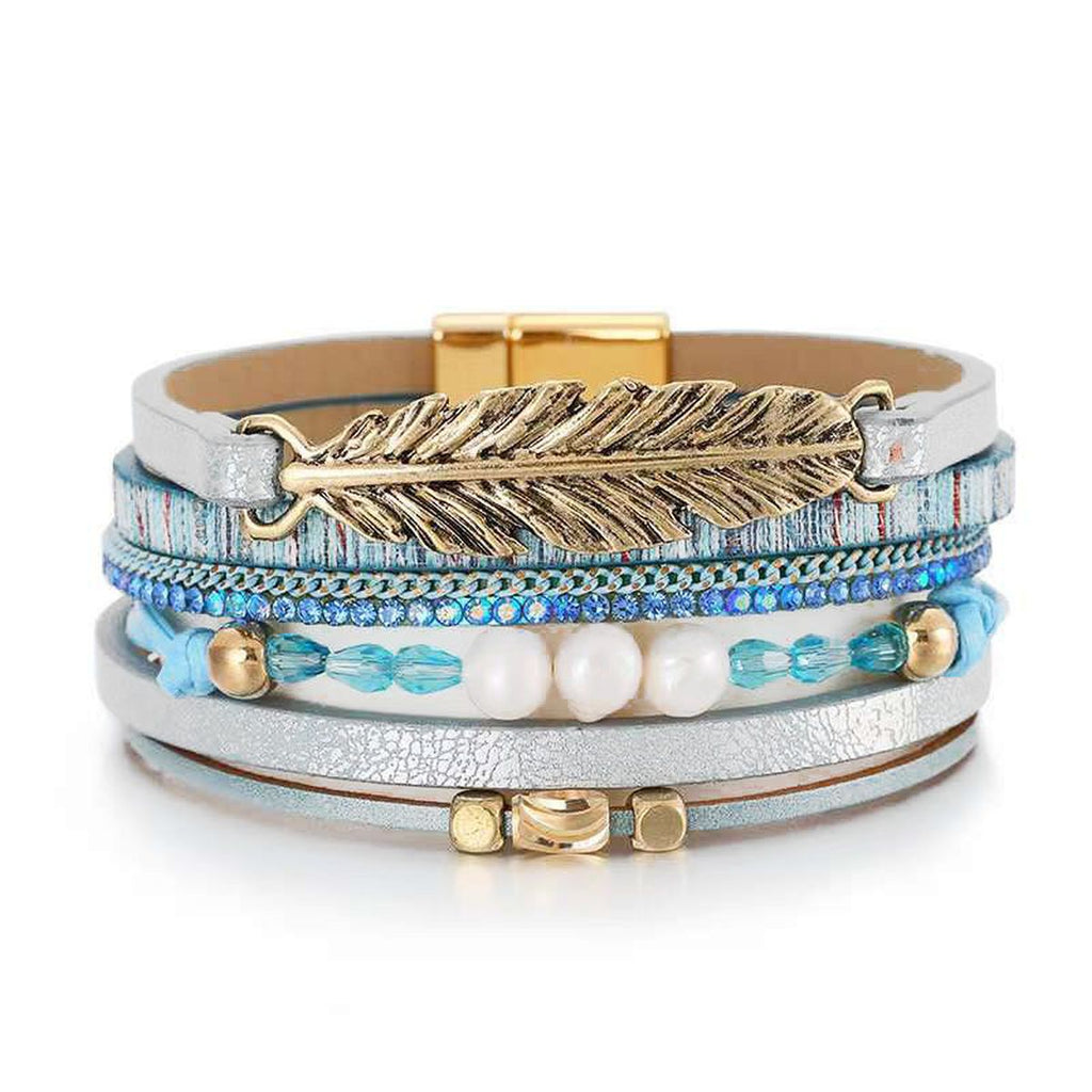 Leather Strand Pearl Gold Silver Anti Tarnish Leather Stand Bracelet For Women