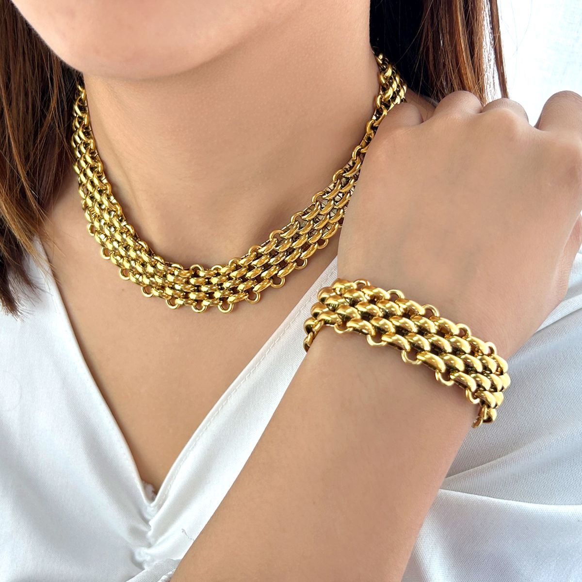 18K Gold Anti Tarnish Stainless Steel Choker Chain Necklace Women Bulk