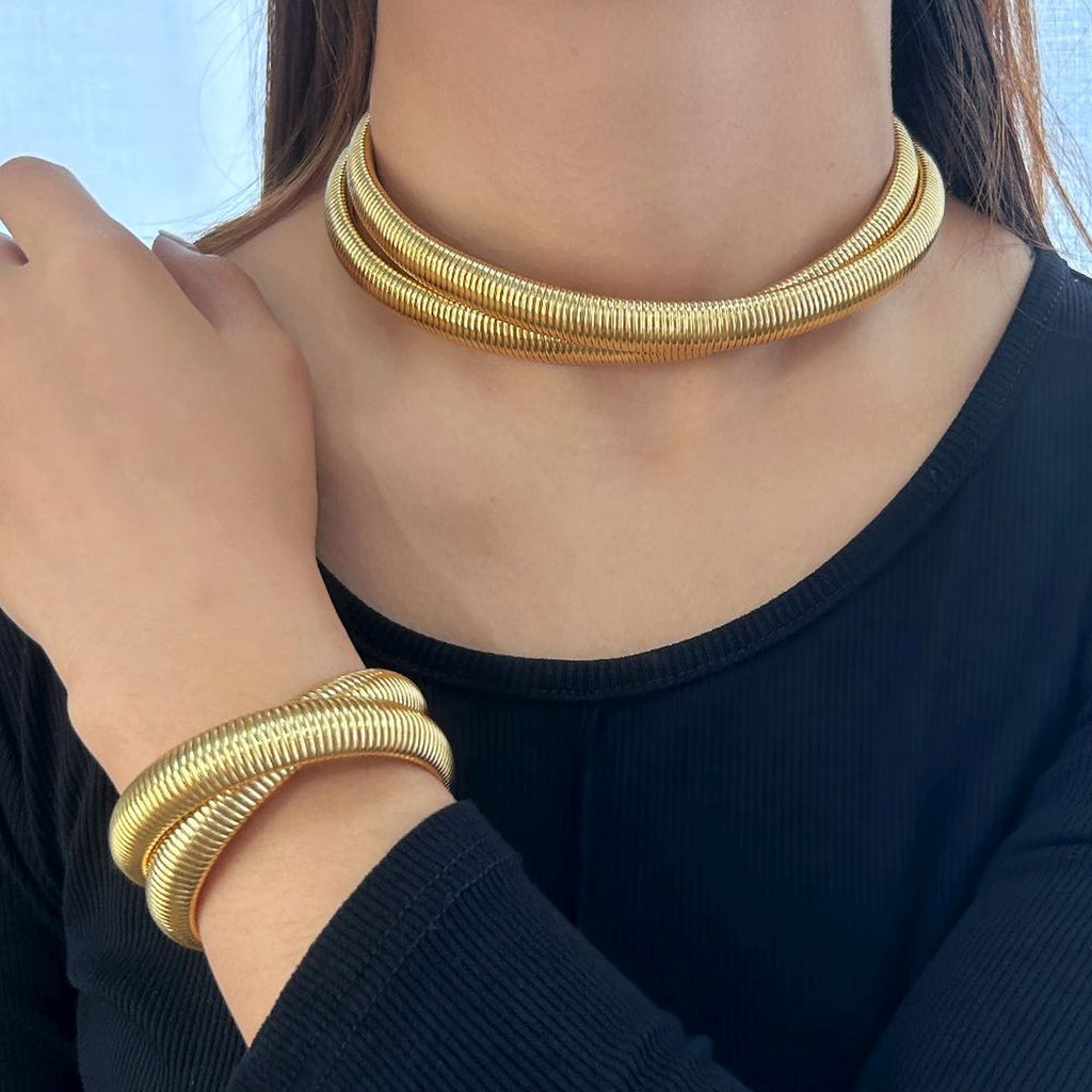 Dual Layer Snake 18K Gold Anti Tarnish Stainless Steel Bracelet Bulk