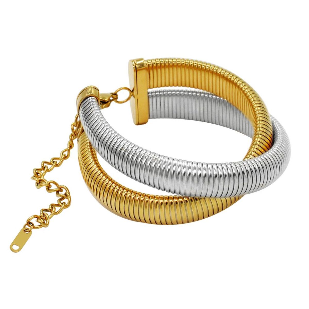 Dual Layer Snake 18K Gold Anti Tarnish Stainless Steel Bracelet Bulk