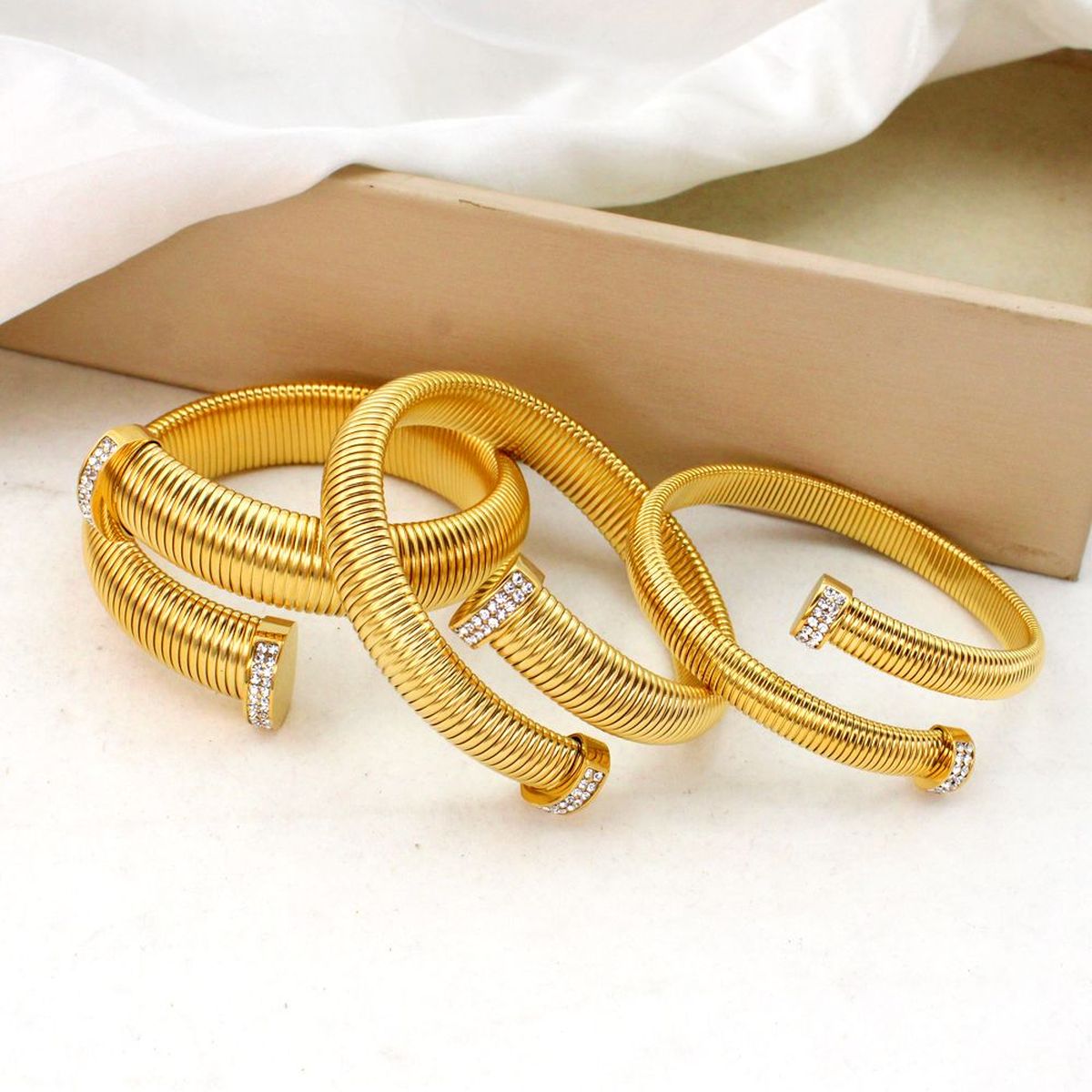 Snake CZ 18K Gold Anti Tarnish Stainless Steel Bracelet Kada Bulk