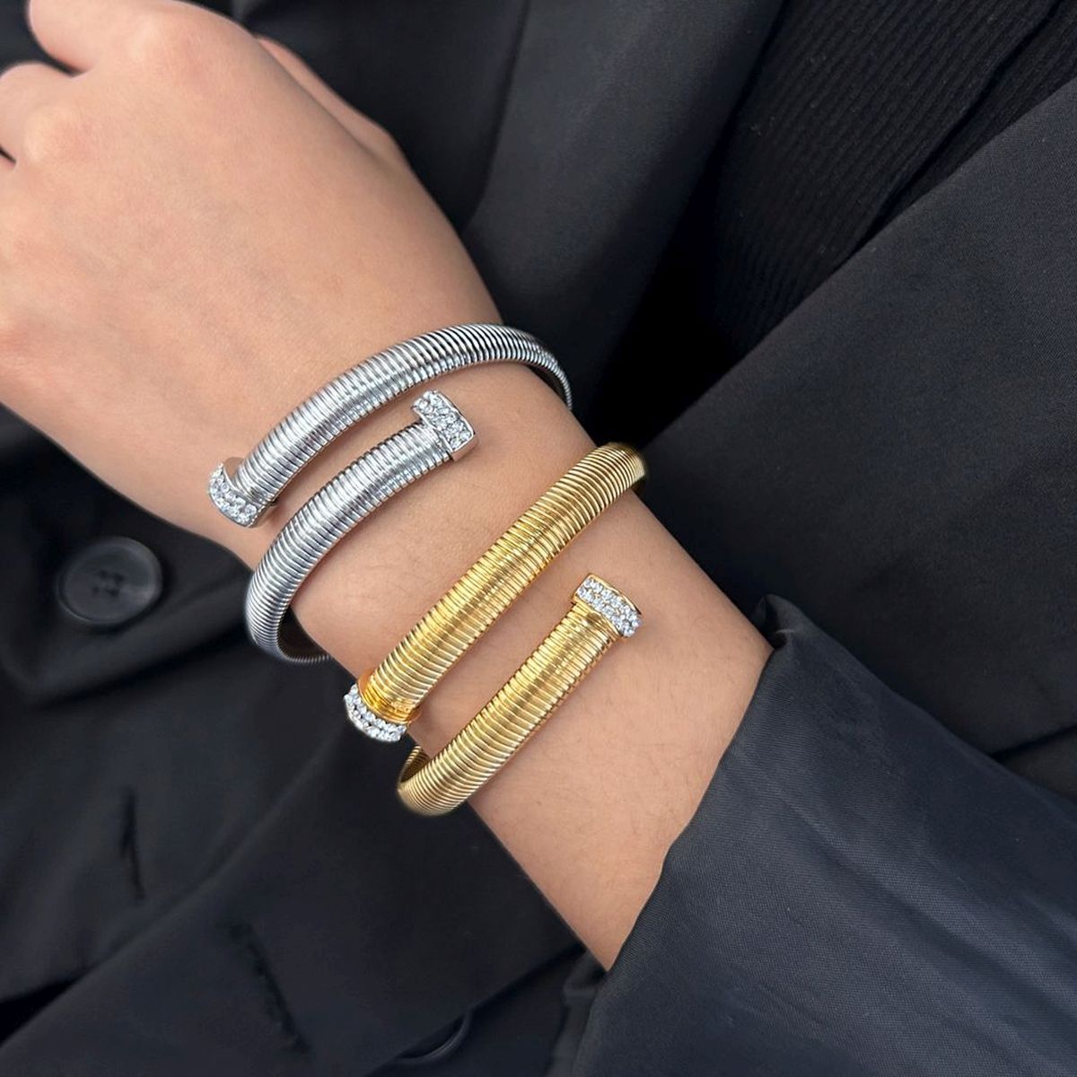 Snake CZ 18K Gold Anti Tarnish Stainless Steel Bracelet Kada Bulk