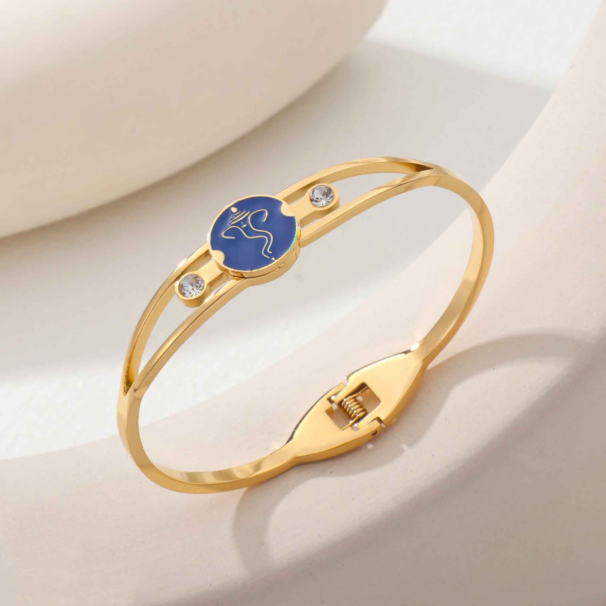 Lord Ganesh Ganpati Cubic Zirconia Enamel Blue 18K Gold Anti Tarnish Stainless Steel Openable Kada For Women Main image