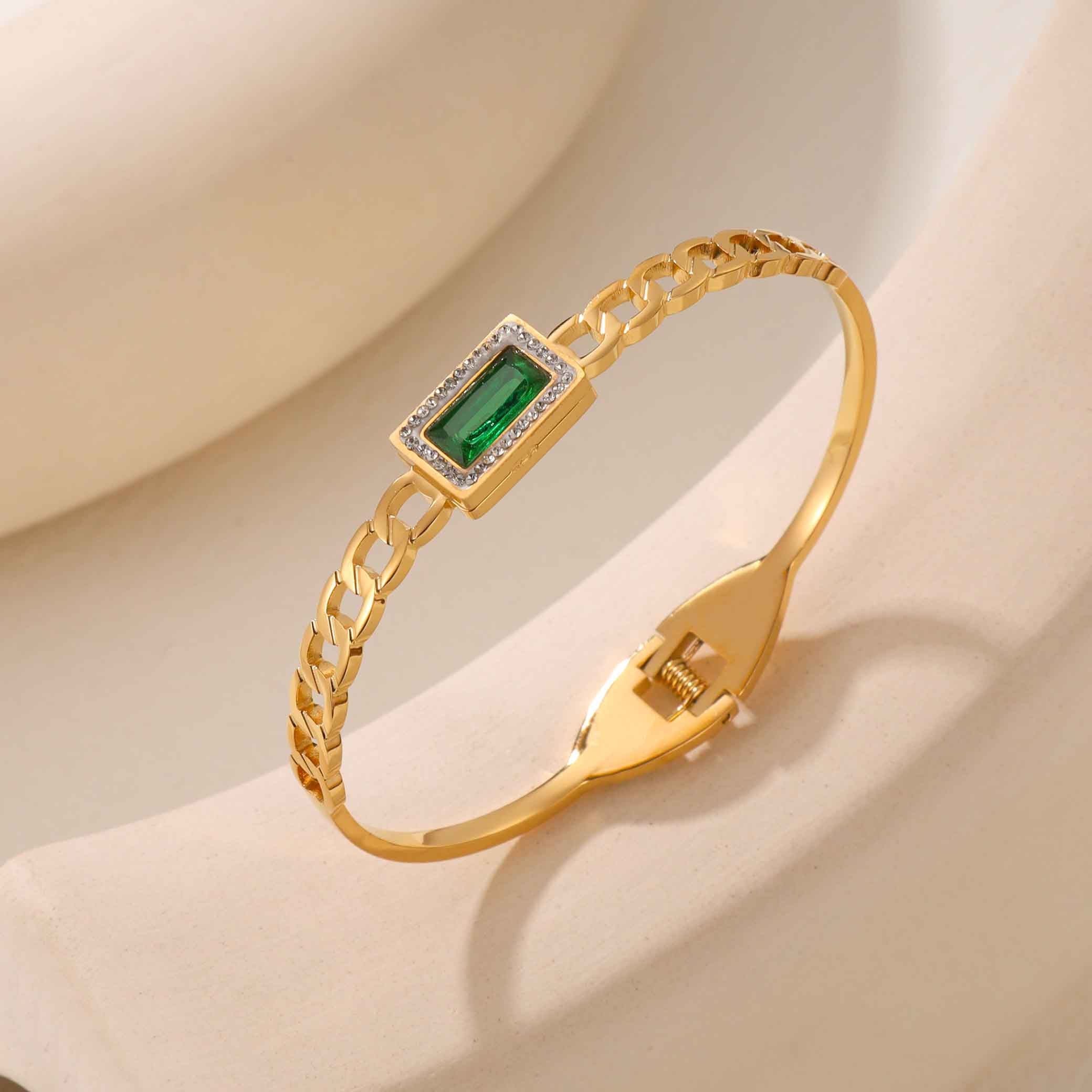 Emerald Green CZ Gold Anti Tarnish Stainless Steel Openable Kada Bulk