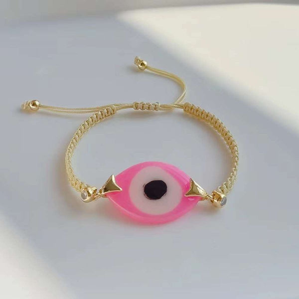 Evil Eye Pink White CZ Gold Copper Anti Tarnish Bracelet Bulk Main image