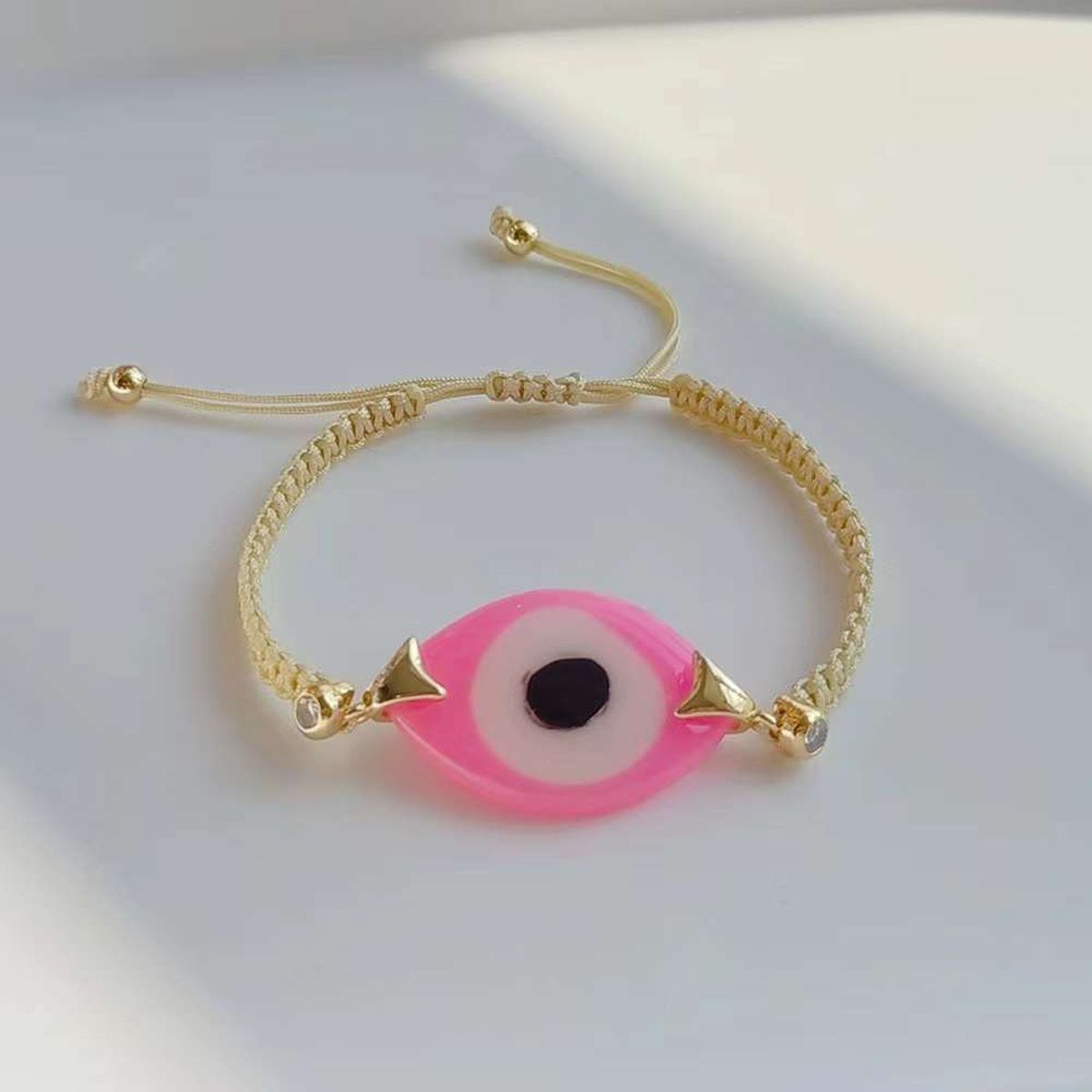 Evil Eye Pink White CZ Gold Copper Anti Tarnish Bracelet Bulk