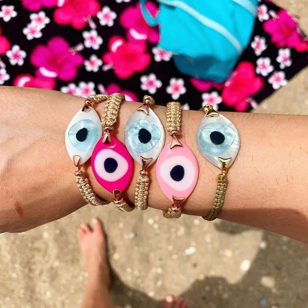 Evil Eye Pink White CZ Gold Copper Anti Tarnish Bracelet Bulk