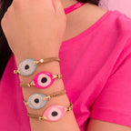 Evil Eye Pink White CZ Gold Copper Anti Tarnish Bracelet Bulk