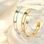 Rainbow Multicolour CZ 18K Gold Copper Anti Tarnish Cuff Bracelet Bulk