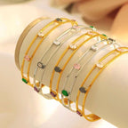 Rainbow Multicolour CZ 18K Gold Copper Anti Tarnish Cuff Bracelet Bulk