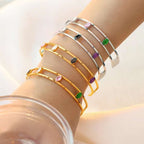 Rainbow Multicolour CZ 18K Gold Copper Anti Tarnish Cuff Bracelet Bulk