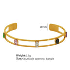 Rainbow Multicolour CZ 18K Gold Copper Anti Tarnish Cuff Bracelet Bulk