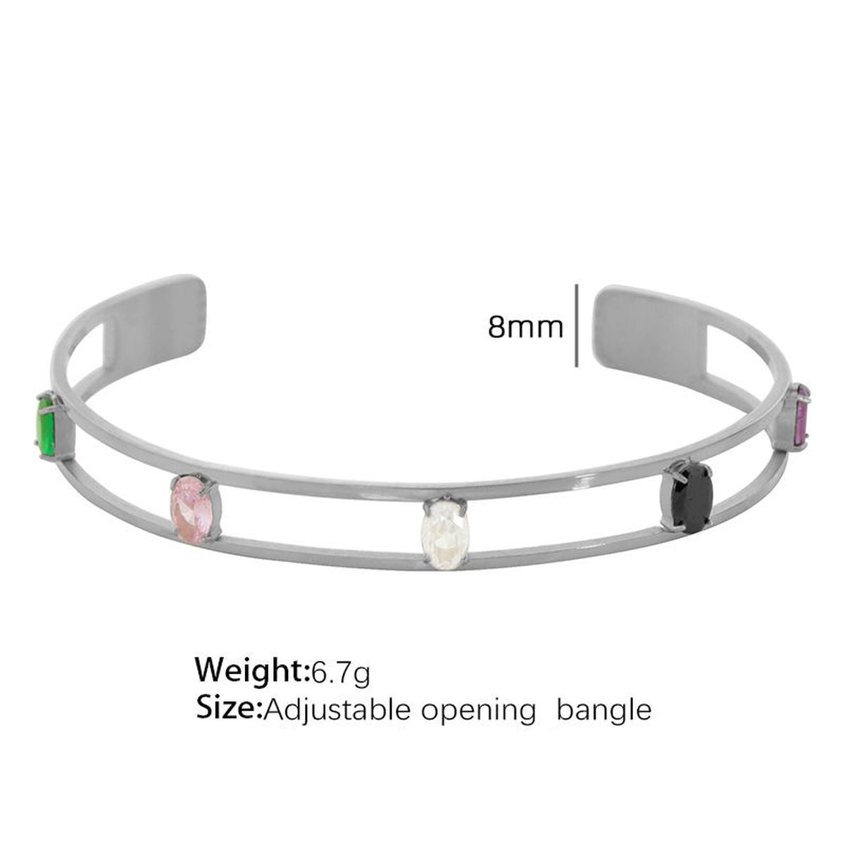 Rainbow Multicolour CZ 18K Gold Copper Anti Tarnish Cuff Bracelet Bulk