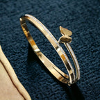 Butterfly 18K Gold White Cubic Zirconia Anti Tarnish Stainless Steel Kada Bracelet For Women
