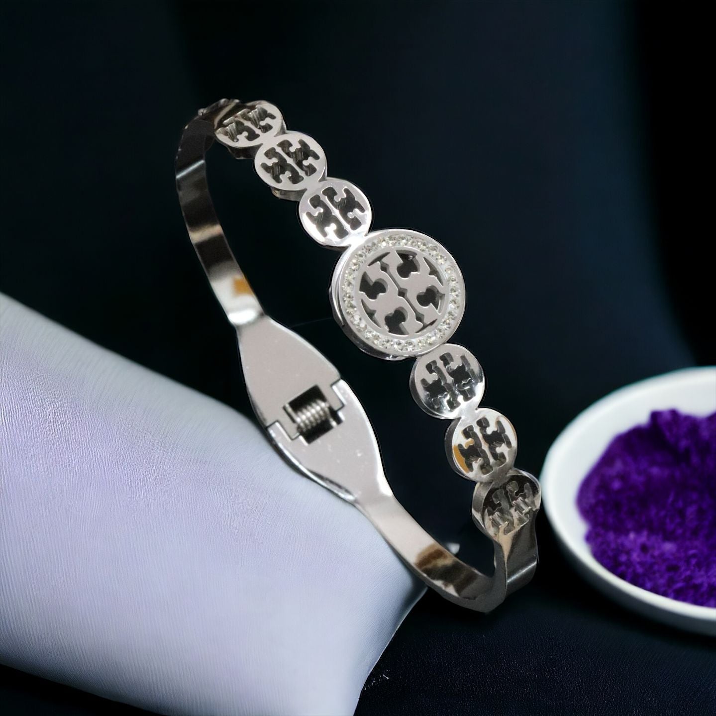 Silver Cubic Zirconia Anti Tarnish Stainless Steel Kada Bracelet Bulk