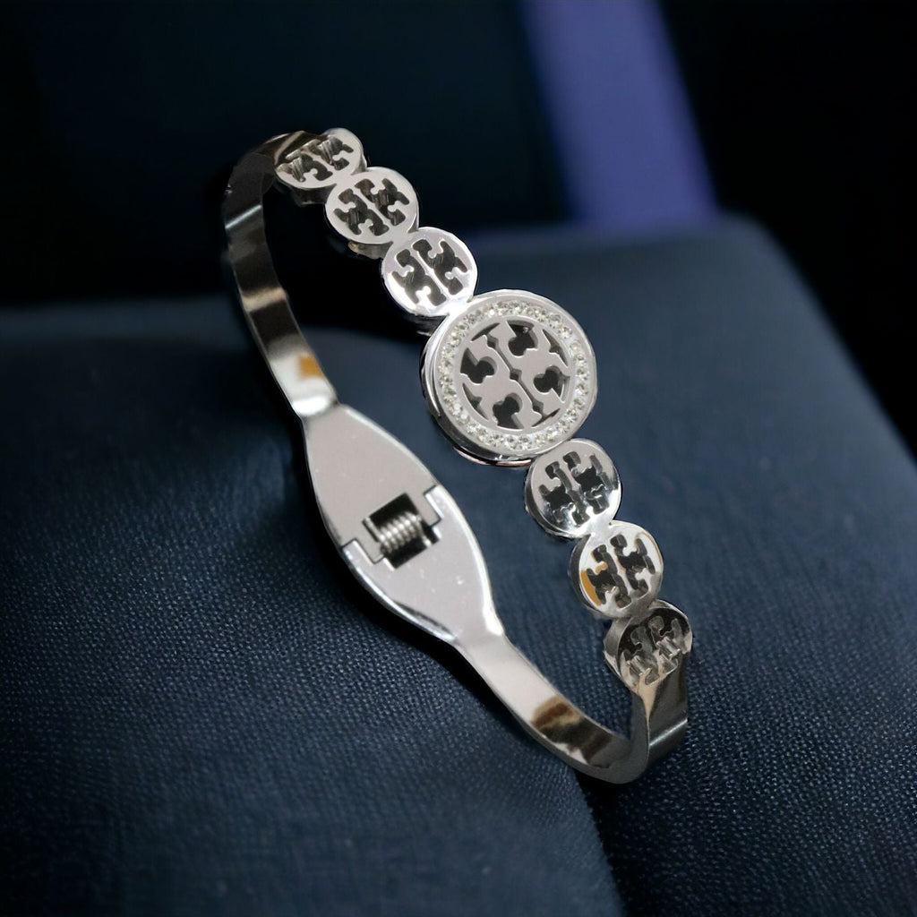 Silver Cubic Zirconia Anti Tarnish Stainless Steel Kada Bracelet Bulk
