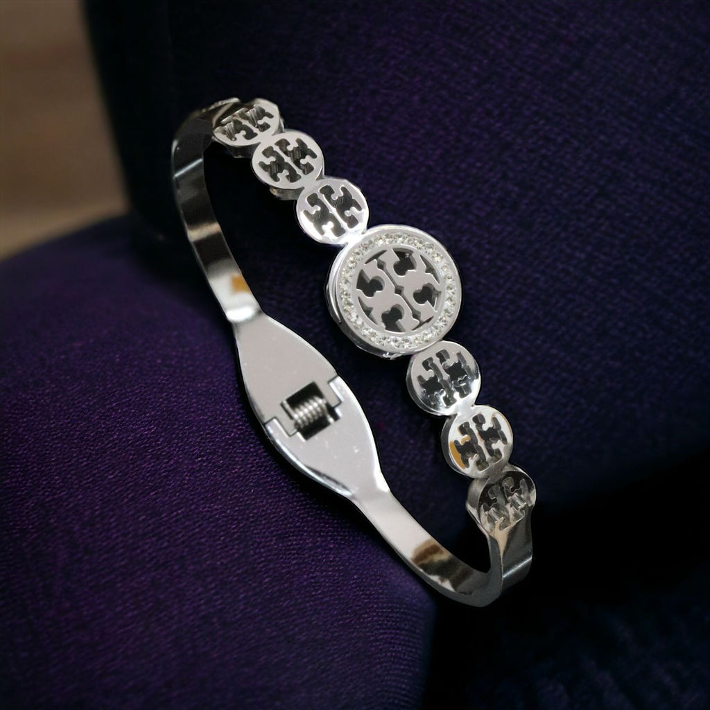 Silver Cubic Zirconia Anti Tarnish Stainless Steel Kada Bracelet Bulk