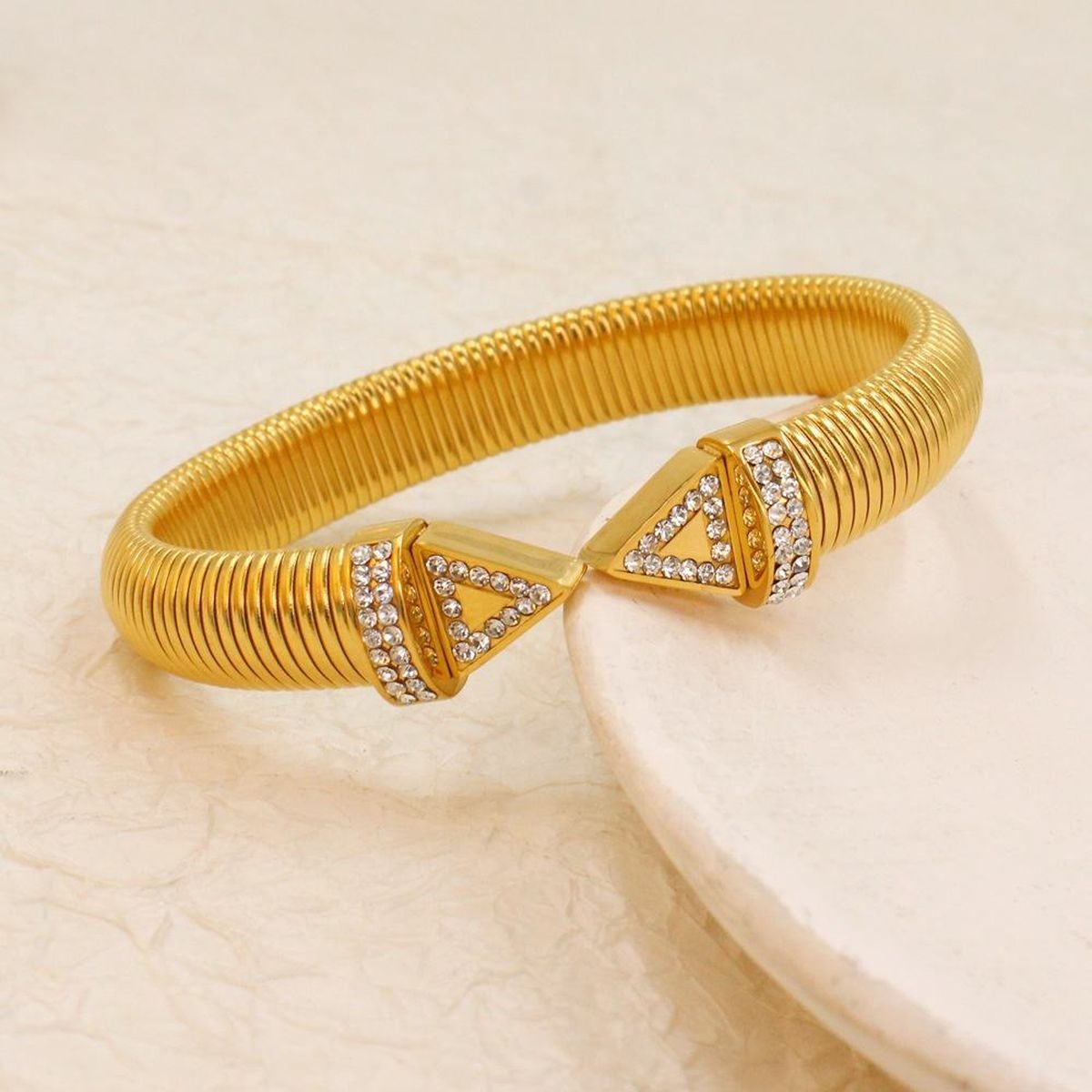 Snake Cobra 18K Gold Cubic Zirconia Anti Tarnish Stainless Steel Cuff Kada Bracelet For Women Main image