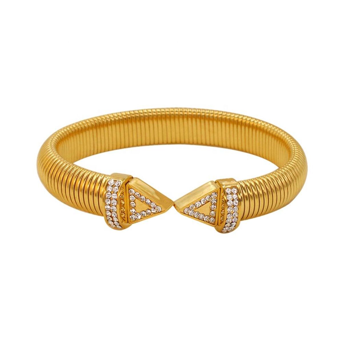 Snake Cobra 18K Gold Cubic Zirconia Anti Tarnish Stainless Steel Cuff Kada Bracelet For Women