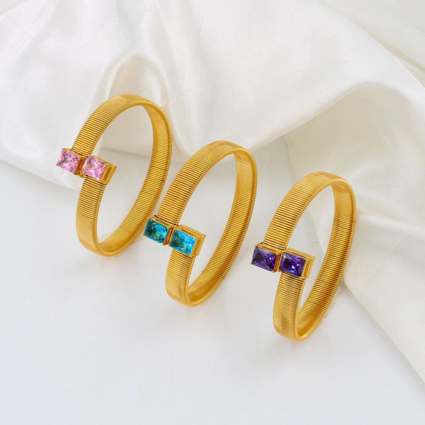 Snake Cobra Pink 18K Gold Crystal Anti Tarnish Stainless Steel Cuff Kada Bracelet For Women Secondary image