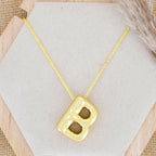 A Party Balloon Bubble Puffed Initial Alphabet Letter 18K Glossy Gold Anti Tarnish Pendant Chain