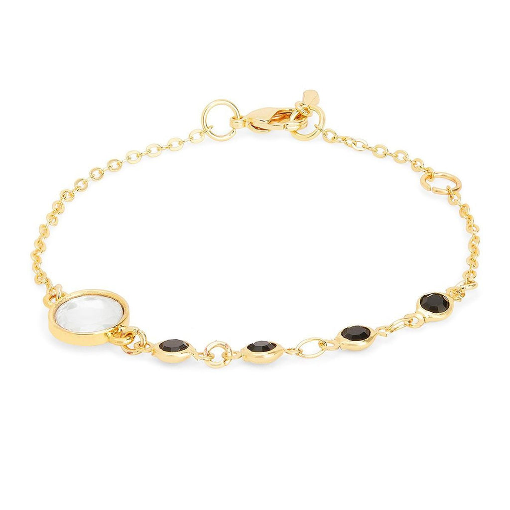 Copper Cubic Zirconia Gold Black Charm Link Chain Bracelet Women Bulk