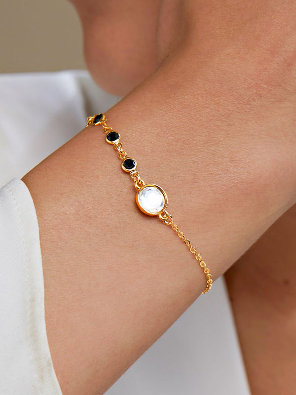 Copper Cubic Zirconia Gold Black Charm Link Chain Bracelet Women Bulk Main image