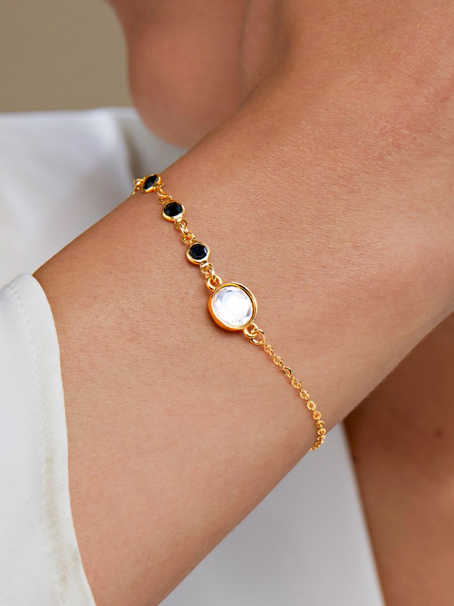 Copper Cubic Zirconia Gold Black Charm Link Chain Bracelet Women Bulk Main image