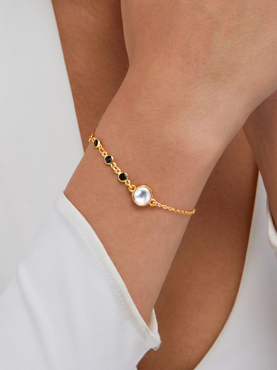 Copper Cubic Zirconia Gold Black Charm Link Chain Bracelet Women Bulk