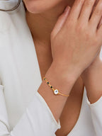 Copper Cubic Zirconia Gold Black Charm Link Chain Bracelet Women Bulk