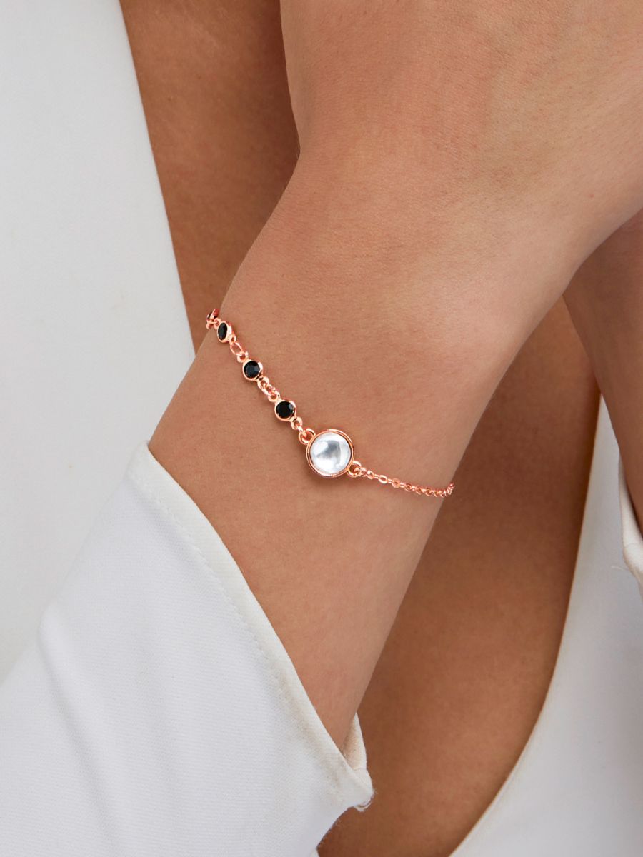 Copper Cubic Zirconia Gold Black Charm Link Chain Bracelet Women Bulk