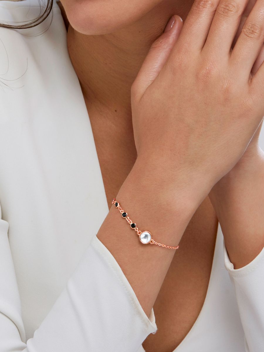 Copper Cubic Zirconia Gold Black Charm Link Chain Bracelet Women Bulk