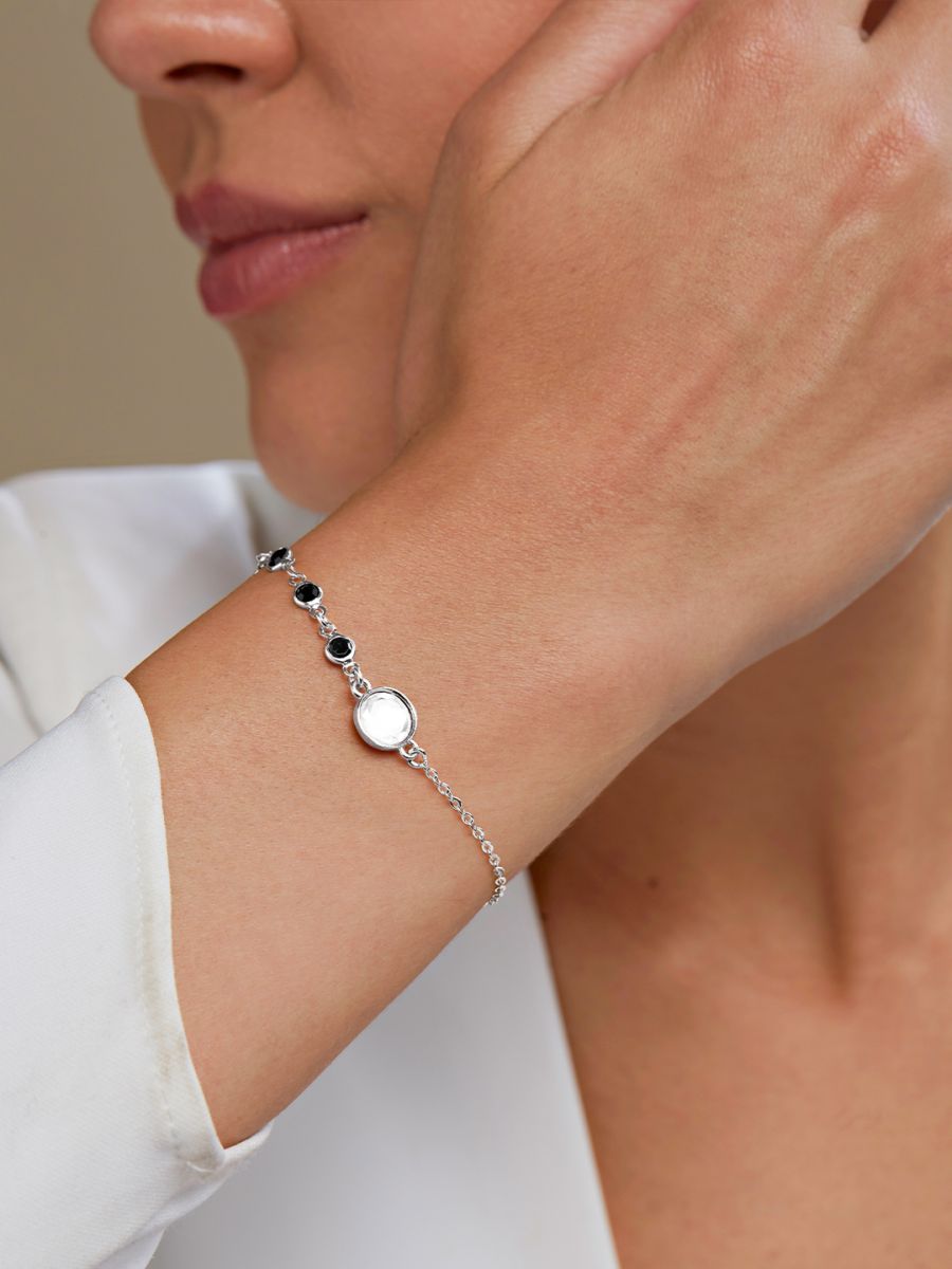 Copper Cubic Zirconia Gold Black Charm Link Chain Bracelet Women Bulk