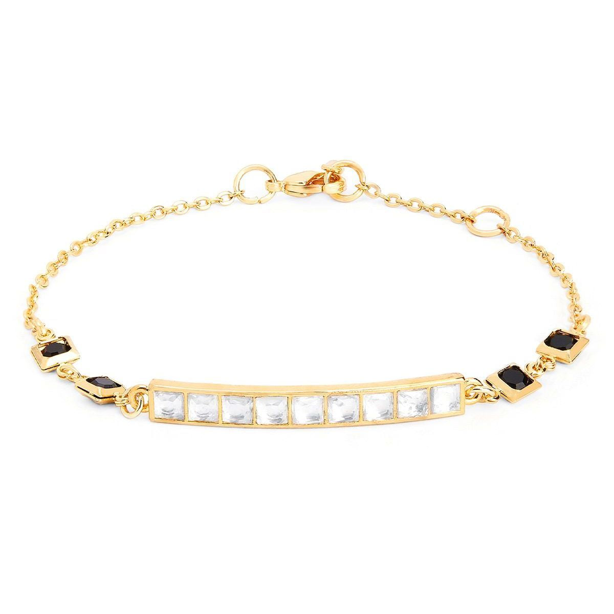 Copper Princess Cut CZ Gold Black Link Chain Id Bracelet Bulk