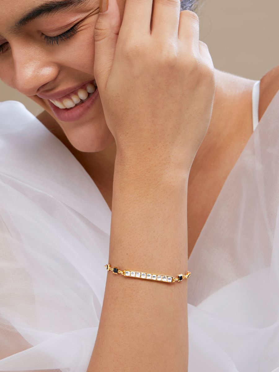 Copper Princess Cut CZ Gold Black Link Chain Id Bracelet Bulk