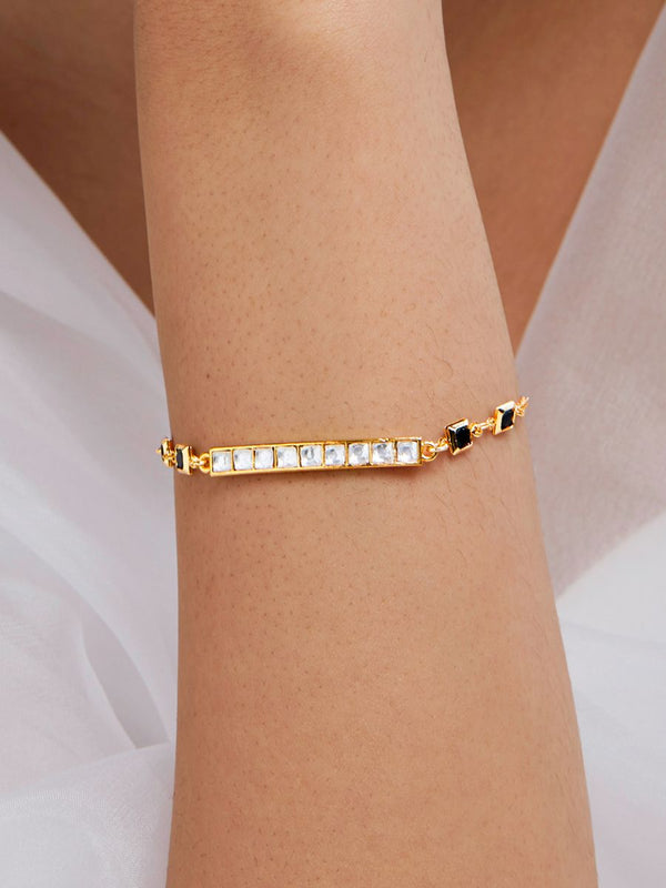 Copper Princess Cut CZ Gold Black Link Chain Id Bracelet Bulk Main image