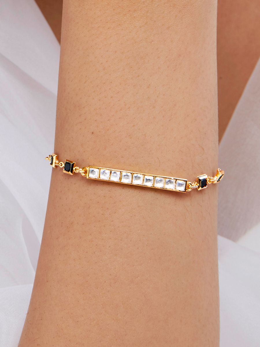 Copper Princess Cut CZ Gold Black Link Chain Id Bracelet Bulk