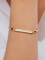 Copper Princess Cut CZ Gold Black Link Chain Id Bracelet Bulk
