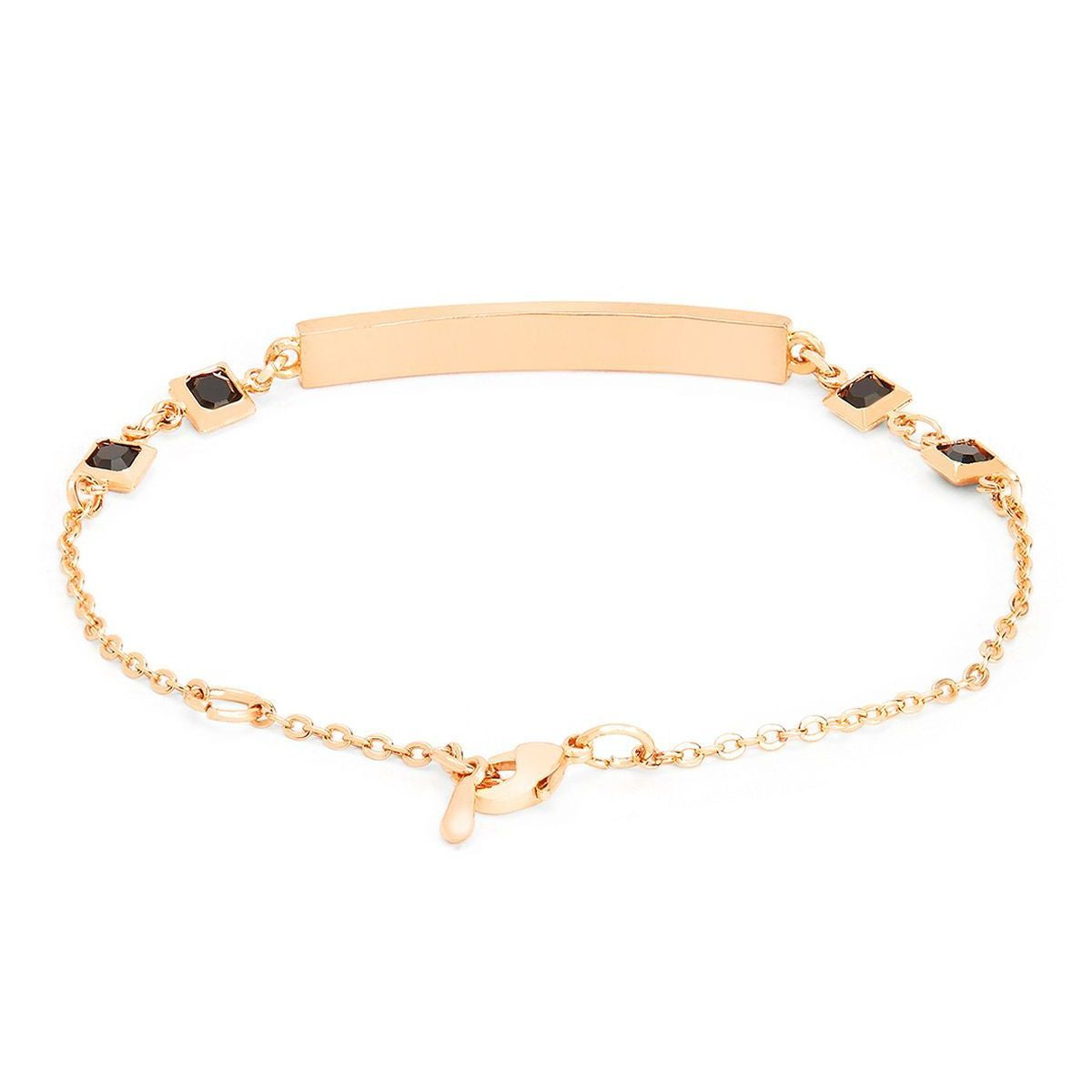 Copper Princess Cut CZ Gold Black Link Chain Id Bracelet Bulk