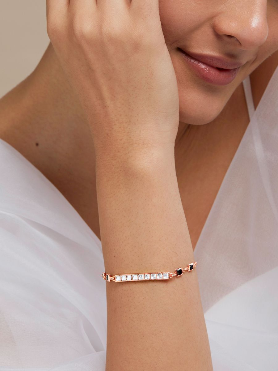 Copper Princess Cut CZ Gold Black Link Chain Id Bracelet Bulk