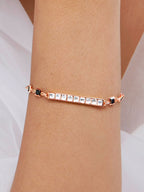 Copper Princess Cut CZ Gold Black Link Chain Id Bracelet Bulk
