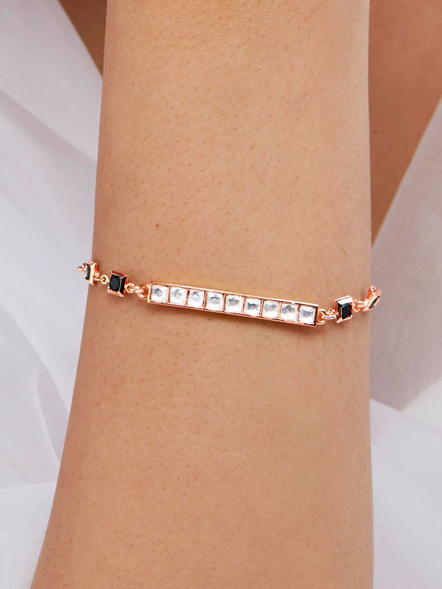 Copper Princess Cut CZ Gold Black Link Chain Id Bracelet Bulk