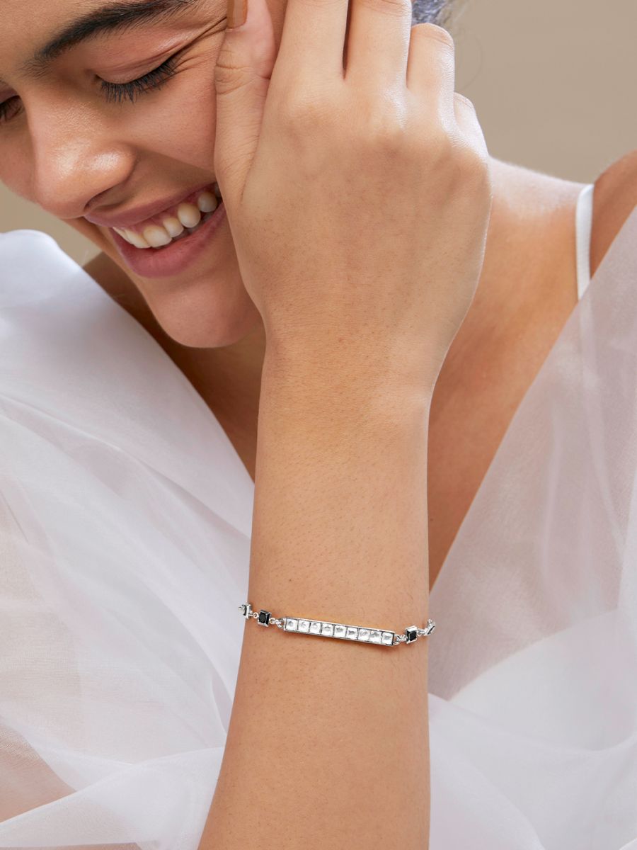 Copper Princess Cut CZ Gold Black Link Chain Id Bracelet Bulk