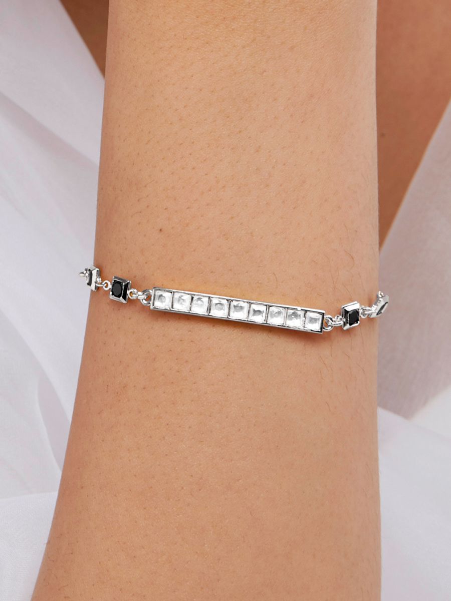 Copper Princess Cut CZ Gold Black Link Chain Id Bracelet Bulk