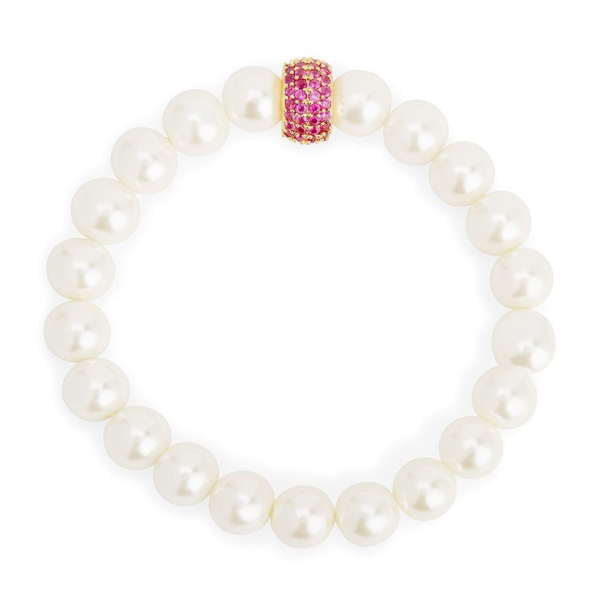 Copper Cubic Zirconia White Gold Pearl Beads Stretchable Bracelet Bulk
