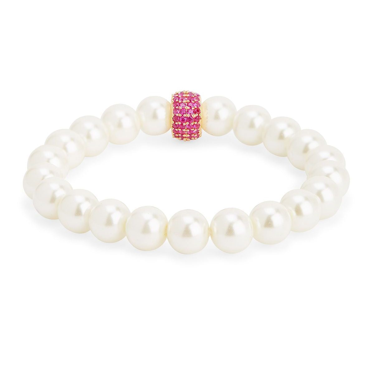 Copper Cubic Zirconia White Gold Pearl Beads Stretchable Bracelet Bulk