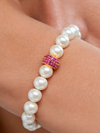 Copper Cubic Zirconia White Gold Pearl Beads Stretchable Bracelet Bulk